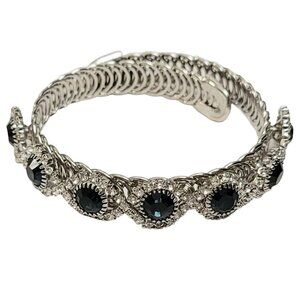 Monet Silver Tone Blue Clear Rhinestone Mesh Wrap Bracelet